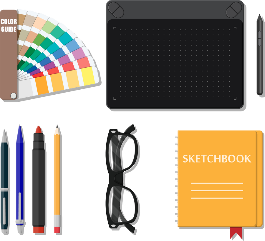 Drawing tools isolated, equipment for designer